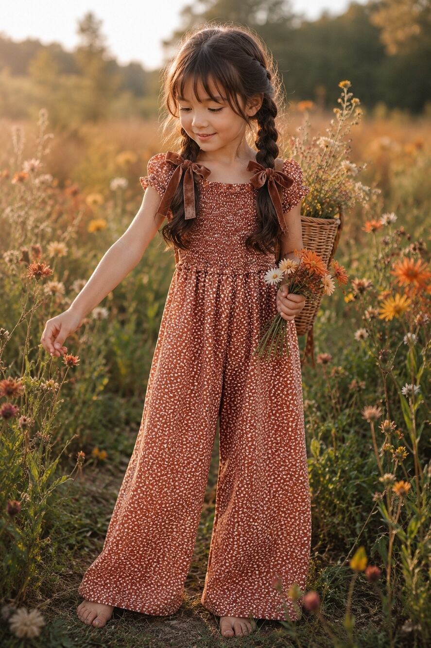 Blooming Into Fall Harvest Floral Smocked Flowy Pants Romper 6